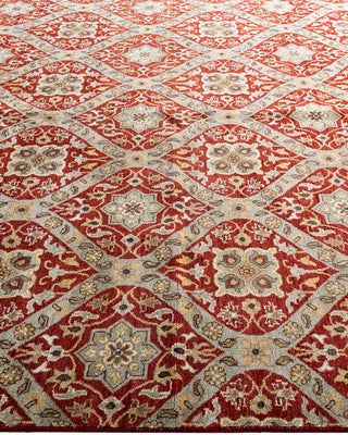 Traditional Ikat Hand Knotted Floral Wool Red Area Rug 6' 8" x 9' 8"
