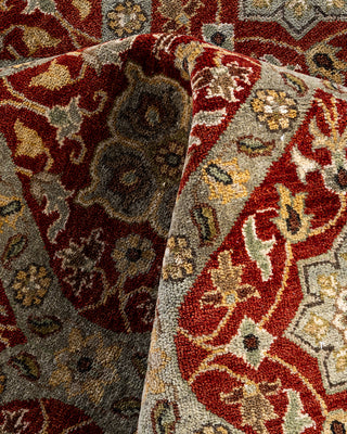 Traditional Ikat Hand Knotted Floral Wool Red Area Rug 6' 8" x 9' 8"