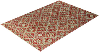 Traditional Ikat Hand Knotted Floral Wool Red Area Rug 6' 8" x 9' 8"
