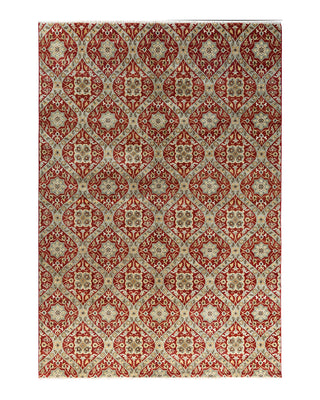 Traditional Ikat Hand Knotted Floral Wool Red Area Rug 6' 8" x 9' 8"