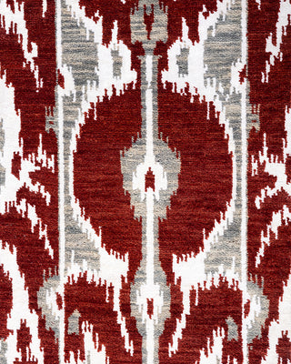 Traditional Ikat Hand Knotted Geometric Silk & Wool Blend Rust Area Rug 8' 1" x 10' 4"
