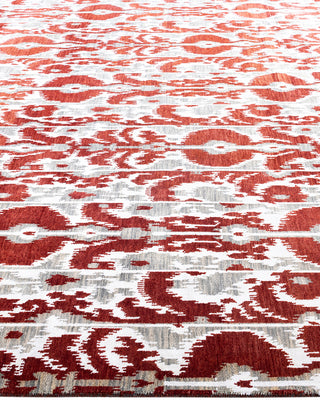 Traditional Ikat Hand Knotted Geometric Silk & Wool Blend Rust Area Rug 8' 1" x 10' 4"