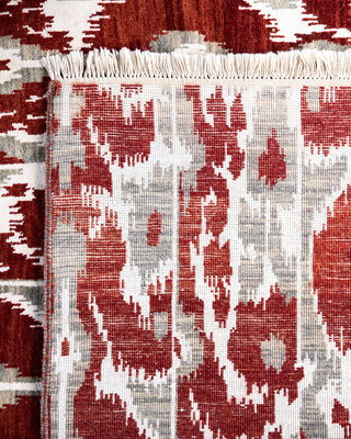 Traditional Ikat Hand Knotted Geometric Silk & Wool Blend Rust Area Rug 8' 1" x 10' 4"