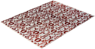 Traditional Ikat Hand Knotted Geometric Silk & Wool Blend Rust Area Rug 8' 1" x 10' 4"