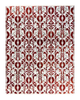 Traditional Ikat Hand Knotted Geometric Silk & Wool Blend Rust Area Rug 8' 1" x 10' 4"