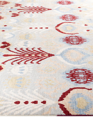 Traditional Ikat Hand Knotted Floral Wool Gray Area Rug 7' 9" x 10' 0"