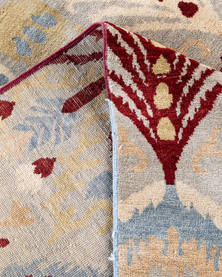 Traditional Ikat Hand Knotted Floral Wool Gray Area Rug 7' 9" x 10' 0"