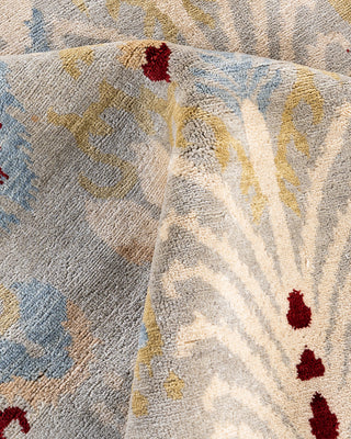 Traditional Ikat Hand Knotted Floral Wool Gray Area Rug 7' 9" x 10' 0"
