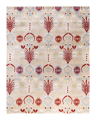 Traditional Ikat Hand Knotted Floral Wool Gray Area Rug 7' 9" x 10' 0"
