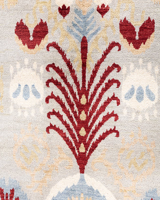 Traditional Ikat Hand Knotted Floral Wool Gray Area Rug 9' 3" x 12' 1"