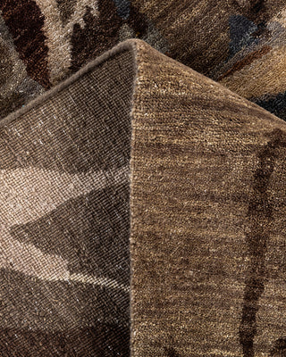 Traditional Ikat Hand Knotted Abstract Silk & Wool Blend Brown Area Rug 8' 1" x 10' 0"