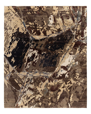 Traditional Ikat Hand Knotted Abstract Silk & Wool Blend Brown Area Rug 8' 1" x 10' 0"