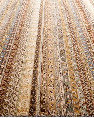 Bohemian Gabbeh Hand Knotted Geometric Wool Ivory Area Rug 8' 1" x 10' 1"
