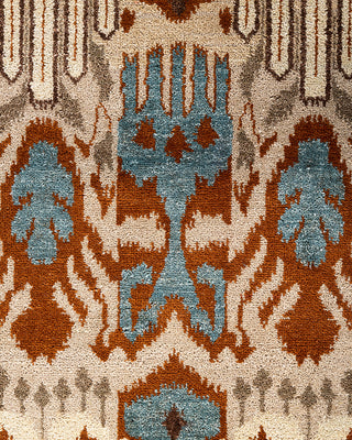 Traditional Ikat Hand Knotted Floral Wool Brown Area Rug 8' 3" x 10' 5"