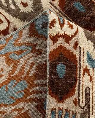 Traditional Ikat Hand Knotted Floral Wool Brown Area Rug 8' 3" x 10' 5"