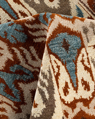 Traditional Ikat Hand Knotted Floral Wool Brown Area Rug 8' 3" x 10' 5"