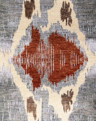 Traditional Ikat Hand Knotted Floral Silk & Wool Blend Gray Area Rug 8' 3" x 10' 6"