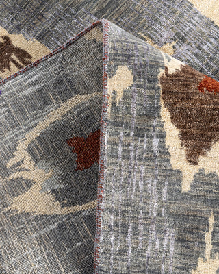 Traditional Ikat Hand Knotted Floral Silk & Wool Blend Gray Area Rug 8' 3" x 10' 6"