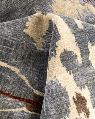 Traditional Ikat Hand Knotted Floral Silk & Wool Blend Gray Area Rug 8' 3" x 10' 6"