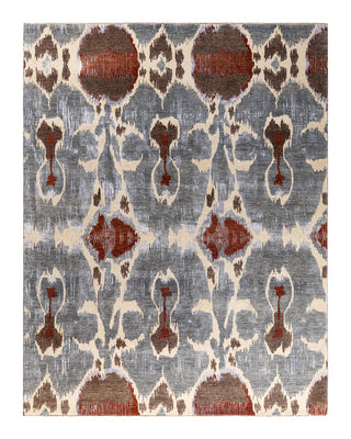 Traditional Ikat Hand Knotted Floral Silk & Wool Blend Gray Area Rug 8' 3" x 10' 6"