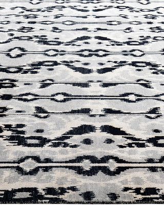 Traditional Ikat Hand Knotted Abstract Wool Black Area Rug 8' 1" x 10' 2"