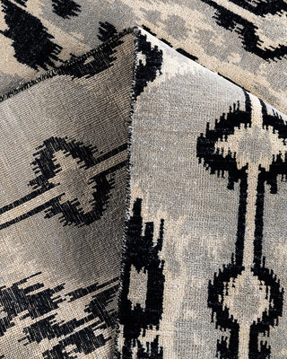 Traditional Ikat Hand Knotted Abstract Wool Black Area Rug 8' 1" x 10' 2"