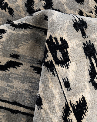 Traditional Ikat Hand Knotted Abstract Wool Black Area Rug 8' 1" x 10' 2"