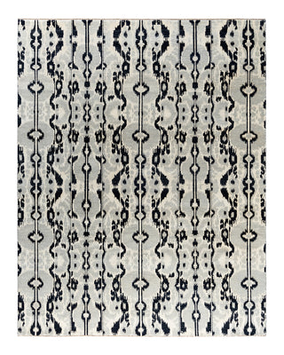 Traditional Ikat Hand Knotted Abstract Wool Black Area Rug 8' 1" x 10' 2"