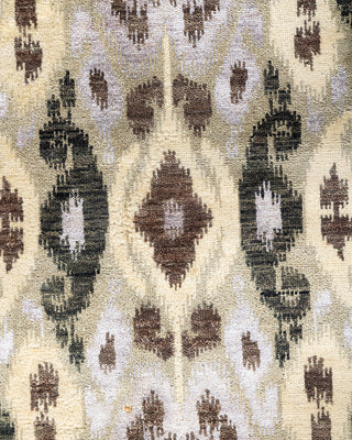 Traditional Ikat Hand Knotted Floral Silk & Wool Blend Black Area Rug 9' 2" x 12' 3"