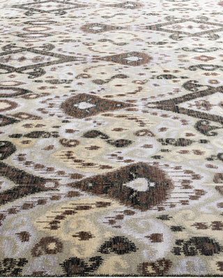 Traditional Ikat Hand Knotted Floral Silk & Wool Blend Black Area Rug 9' 2" x 12' 3"