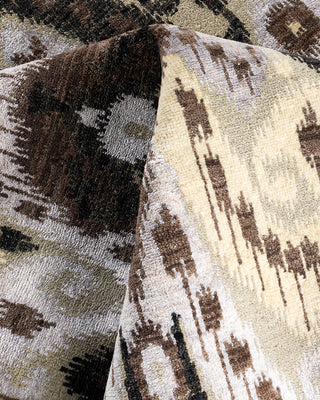 Traditional Ikat Hand Knotted Floral Silk & Wool Blend Black Area Rug 9' 2" x 12' 3"