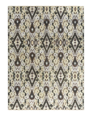 Traditional Ikat Hand Knotted Floral Silk & Wool Blend Black Area Rug 9' 2" x 12' 3"