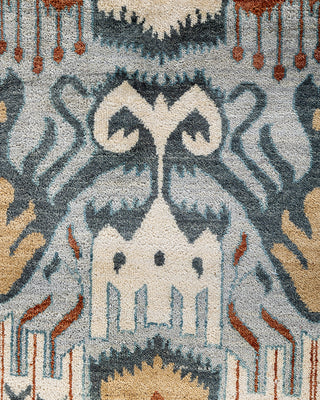 Traditional Ikat Hand Knotted Floral Wool Gray Area Rug 9' 1" x 12' 3"