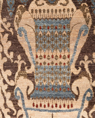 Traditional Ikat Hand Knotted Floral Wool Beige Area Rug 9' 1" x 12' 3"