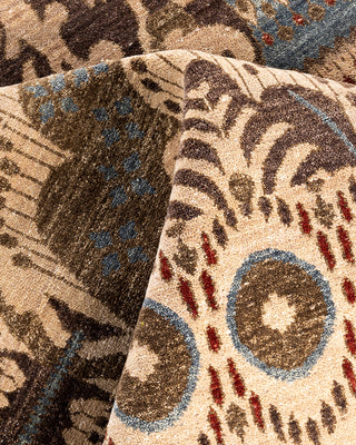 Traditional Ikat Hand Knotted Floral Wool Beige Area Rug 9' 1" x 12' 3"