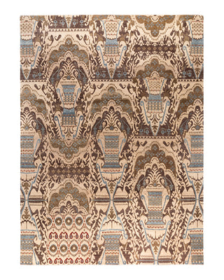Traditional Ikat Hand Knotted Floral Wool Beige Area Rug 9' 1" x 12' 3"