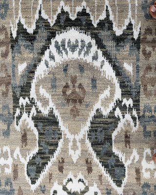 Traditional Ikat Hand Knotted Floral Silk & Wool Blend Gray Area Rug 9' 3" x 12' 3"