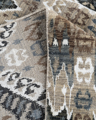 Traditional Ikat Hand Knotted Floral Silk & Wool Blend Gray Area Rug 9' 3" x 12' 3"