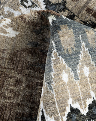 Traditional Ikat Hand Knotted Floral Silk & Wool Blend Gray Area Rug 9' 3" x 12' 3"