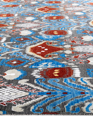 Traditional Ikat Hand Knotted Floral Silk & Wool Blend Rust Area Rug 9' 0" x 12' 0"