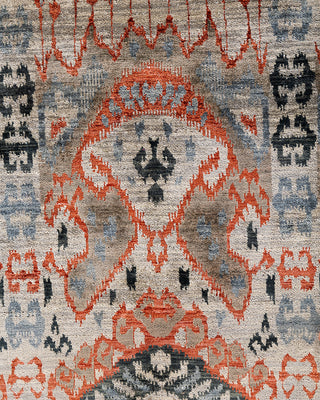 Traditional Ikat Hand Knotted Floral Silk & Wool Blend Brown Area Rug 9' 0" x 11' 10"