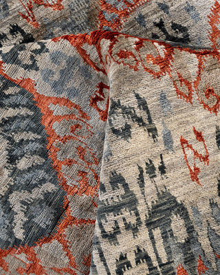 Traditional Ikat Hand Knotted Floral Silk & Wool Blend Brown Area Rug 9' 0" x 11' 10"