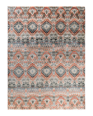 Traditional Ikat Hand Knotted Floral Silk & Wool Blend Brown Area Rug 9' 0" x 11' 10"