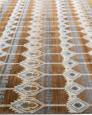 Traditional Ikat Hand Knotted Floral Wool Brown Area Rug 8' 2" x 10' 2"
