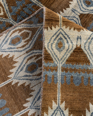 Traditional Ikat Hand Knotted Floral Wool Brown Area Rug 8' 2" x 10' 2"
