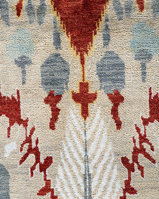 Traditional Ikat Hand Knotted Floral Silk & Wool Blend Sand Area Rug 9' 1" x 12' 1"