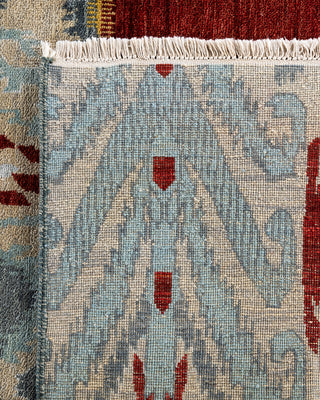 Traditional Ikat Hand Knotted Floral Silk & Wool Blend Sand Area Rug 9' 1" x 12' 1"