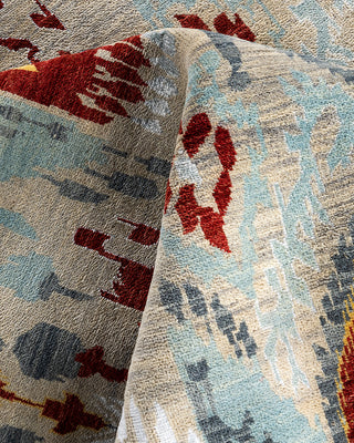 Traditional Ikat Hand Knotted Floral Silk & Wool Blend Sand Area Rug 9' 1" x 12' 1"