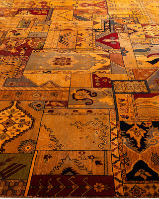Contemporary Vibrance Hand Knotted Patchwork Wool Orange Area Rug 8' 10" x 12' 0"