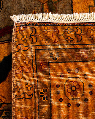 Contemporary Vibrance Hand Knotted Patchwork Wool Orange Area Rug 8' 10" x 12' 0"